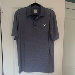 Callaway Men's Polo Shirt - Grey/Blue and White Striped